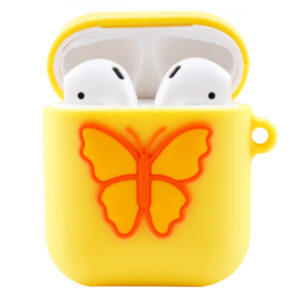 Чехол для Apple AirPods силиконовый с бабочкой желтый